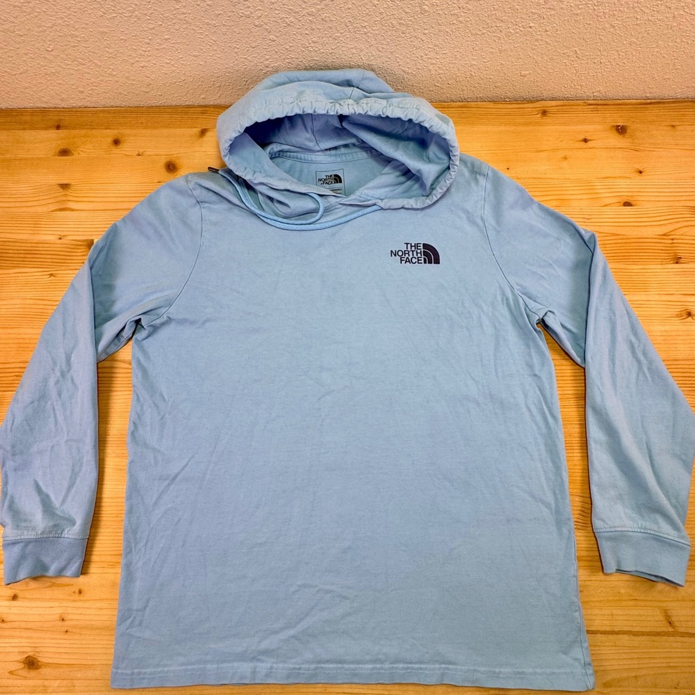The‎ North Face Never Stop Exploring Blue Long Sleeve Hoodie Tee Womens L